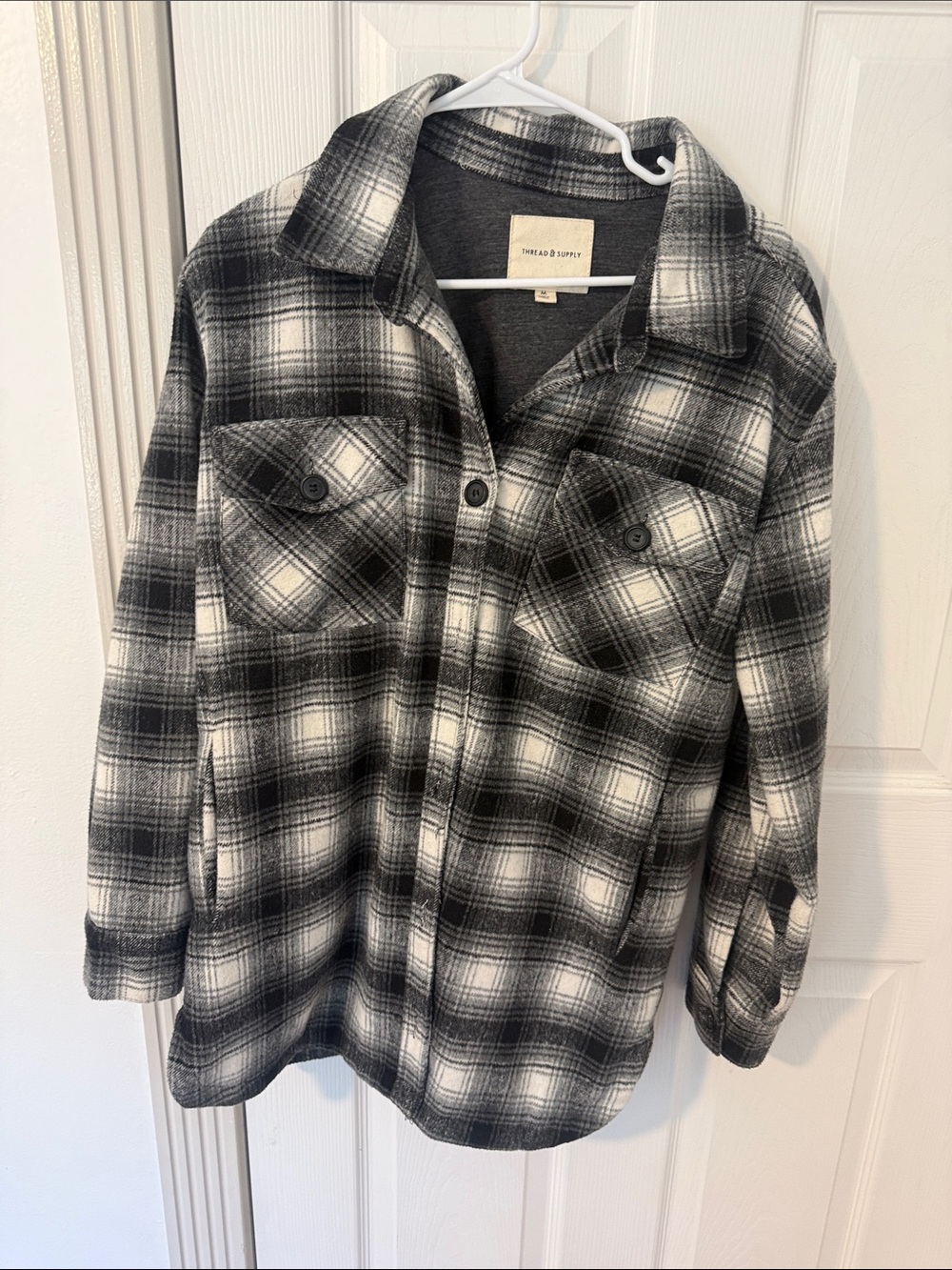 Thread & Supply Black and White Plaid Button-Up Shirt Jacket
